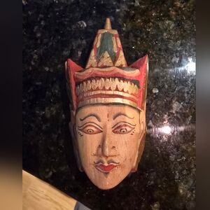 Handmade Indonesia Goddess Vintage Mask Colors - Gold Red Green Black